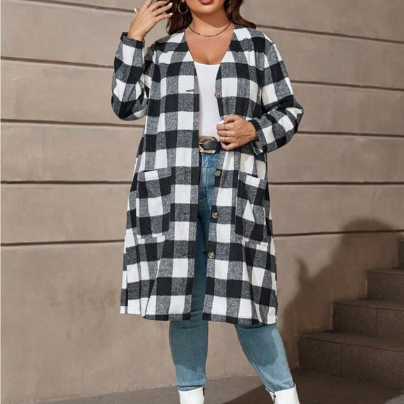 Classic Elegant Gingham Plaid Check Open Front Cardigan Light Coat Cover Up - Picture 6 of 6